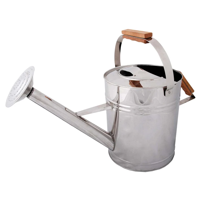 Edelstahl Gießkanne mit 2 Hartholzgriffen, 8 Liter