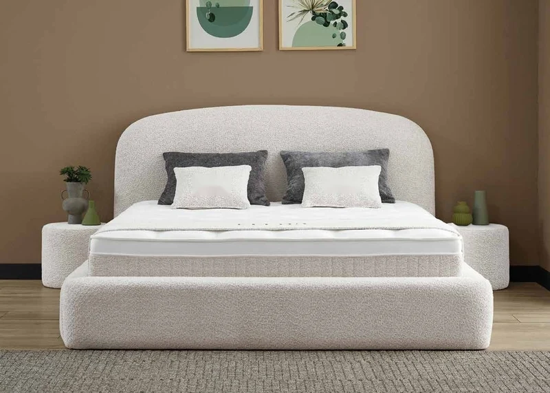 Casa Padrino Luxus Boxspringbett mit gewölbtem Kopfteil Creme 140 x 200 cm - Luxus Schlafzimmer Möbel
