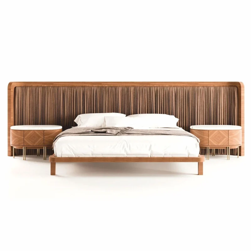 Casa Padrino Luxus Schlafzimmer Set Braun / Weiß / Messing - 1 Doppelbett mit Kopfteil & 2 Nachttische - Luxus Hotel & Schlafzimmer Möbel