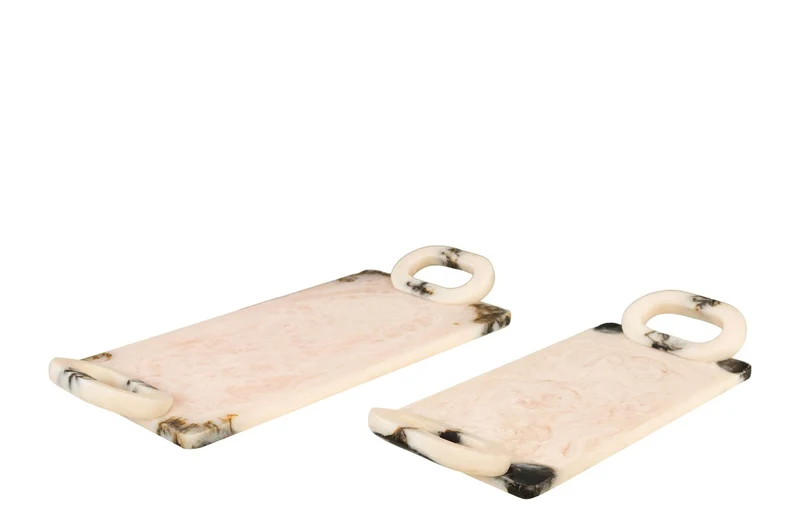 Casa Padrino Luxus Tabletts 2er Set Schwarz / Beige - Deko Tabletts aus transluzentem Kunstharz in Schwarz und Creme - Luxus Deko Accessoires