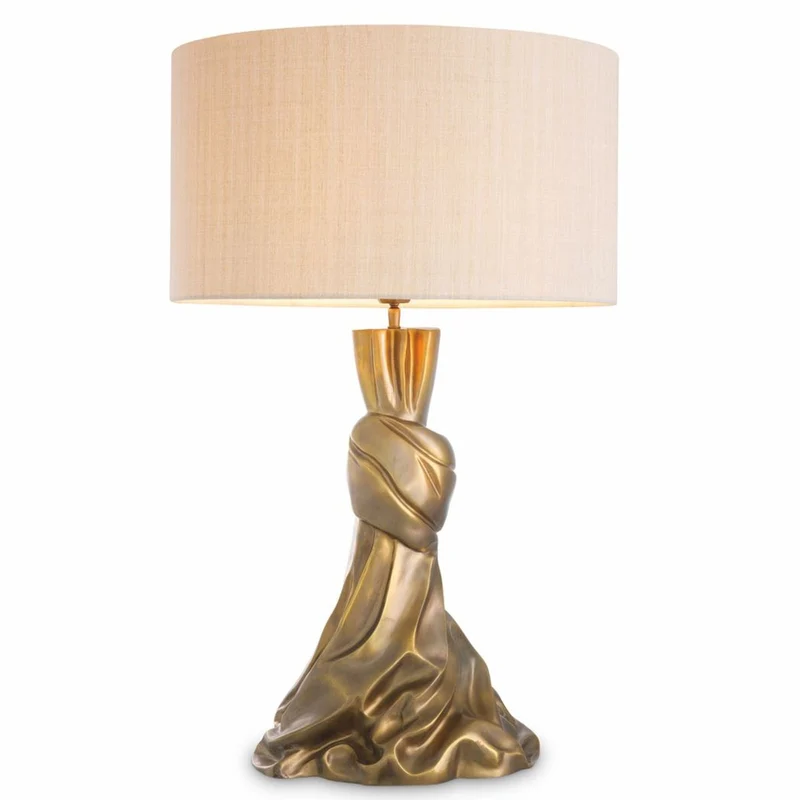 Casa Padrino Luxus Tischleuchte Vintage Messing / Creme H. 88 cm - Runde Schreibtischleuchte - Luxus Leuchten