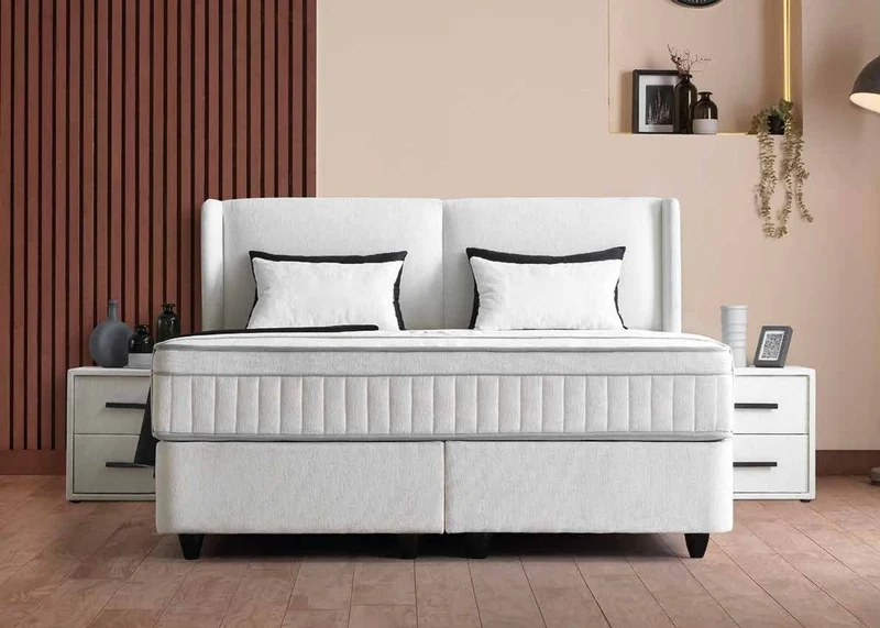 Casa Padrino Luxus Boxspringbett mit glattem Kopfteil Weiß 160 x 200 cm - Luxus Schlafzimmer Möbel