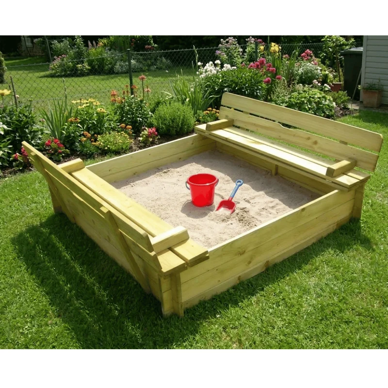 Sandkasten mit Deckel und Klappsitzen