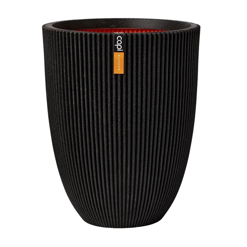 Pflanzkübel elegant niedrig Groove schwarz | 46x58 cm