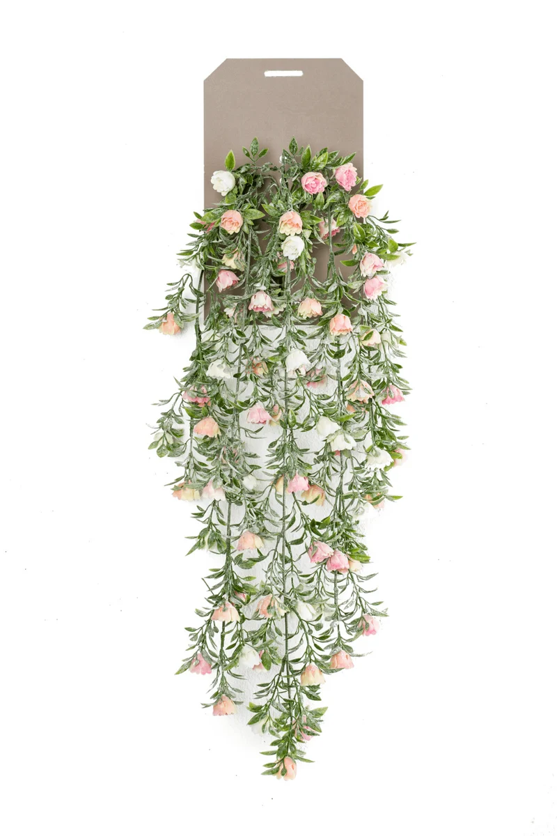 Rosen künstliche Hängepflanze Creme/Rosa 75cm