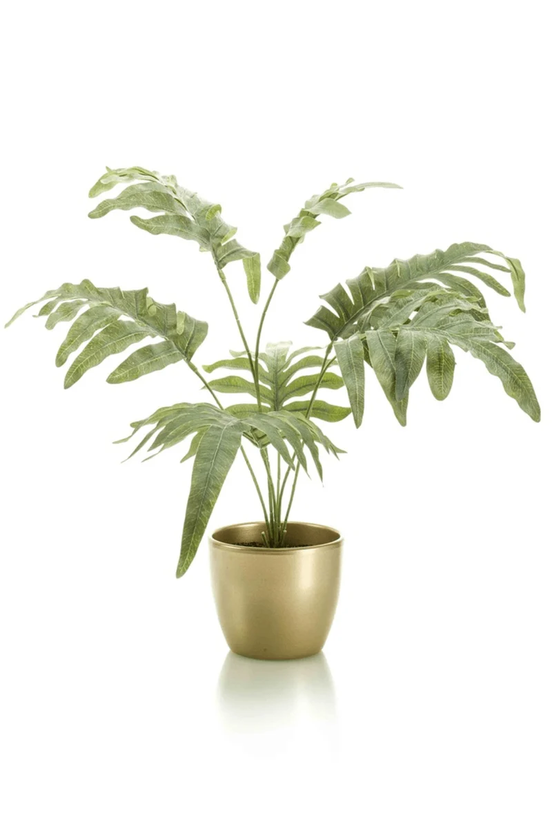 Phlebodium Kunstpflanze im goldenen Topf 65cm