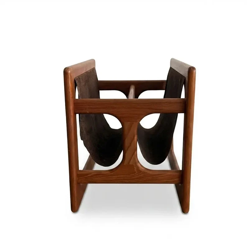 Vintage Zeitungsständer aus Teak mit zwei Lederfächern – Aksel Kjersgaard