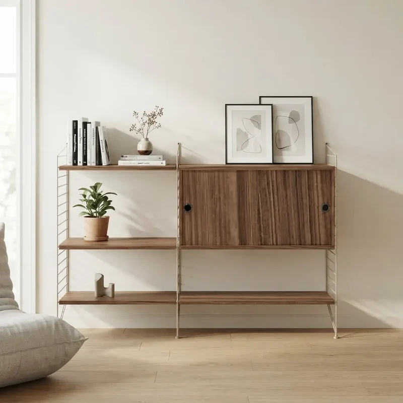 String Regalsystem Wohnzimmer Set 140 cm – 3. Bodenleiter geschenkt