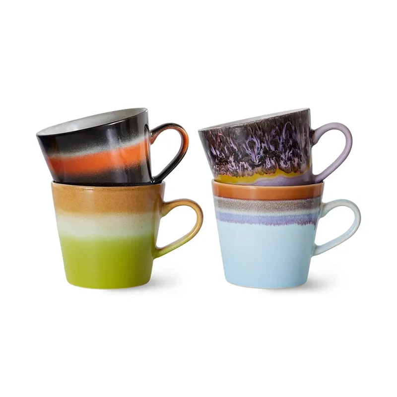 HKliving 70s Ceramics Cappuccino Becher Solid – 4er Set Stoneware