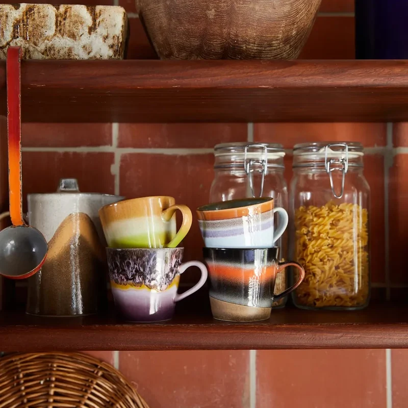 HKliving 70s Ceramics Cappuccino Becher Solid – 4er Set Stoneware
