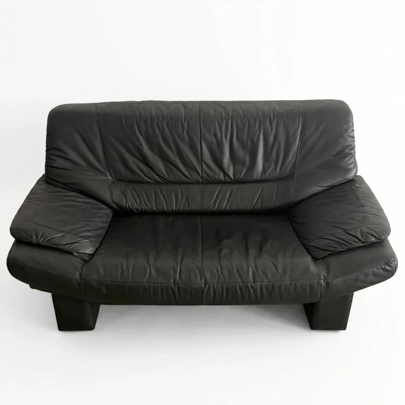Vintage 2-Sitzer Ledersofa Schwarz – 70er / 80er Design-Klassiker Nicoletti Salotti
