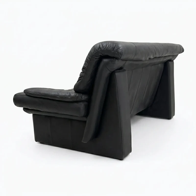 Vintage 2-Sitzer Ledersofa Schwarz – 70er / 80er Design-Klassiker Nicoletti Salotti