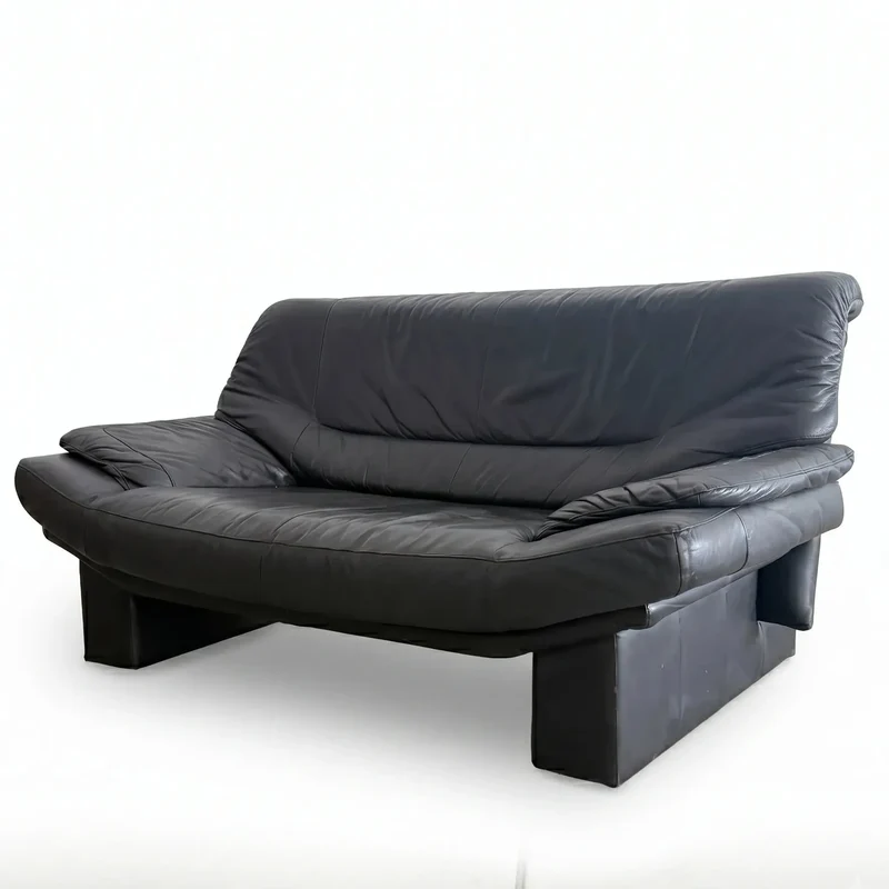 Vintage 2-Sitzer Ledersofa Schwarz – 70er / 80er Design-Klassiker Nicoletti Salotti