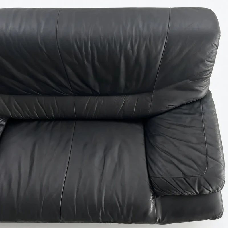 Vintage 2-Sitzer Ledersofa Schwarz – 70er / 80er Design-Klassiker Nicoletti Salotti
