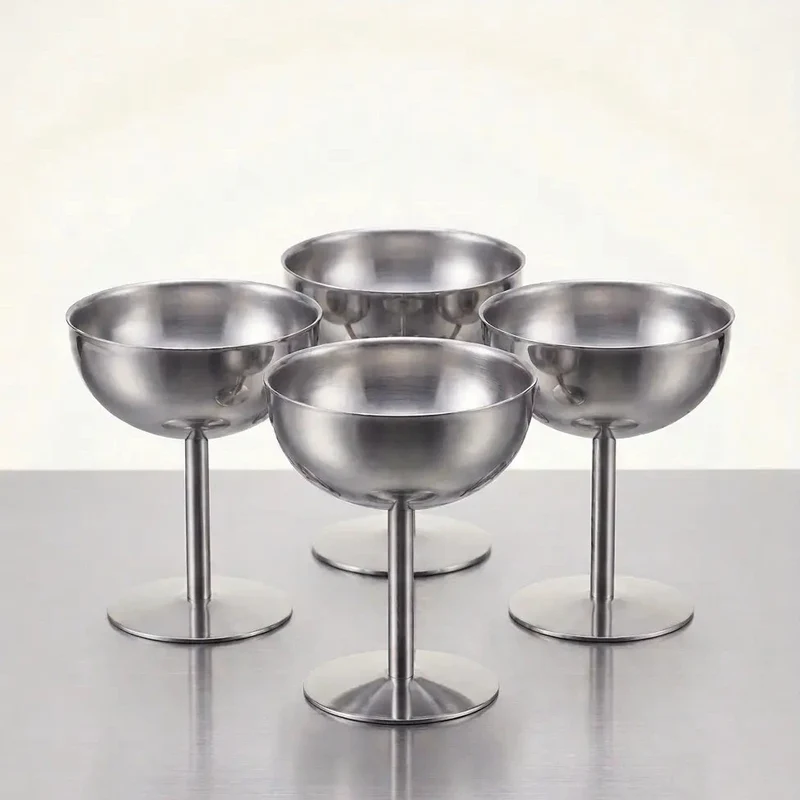 4er Set Eisbecher Chrom – Edelstahl Eisbecher auf Fuß