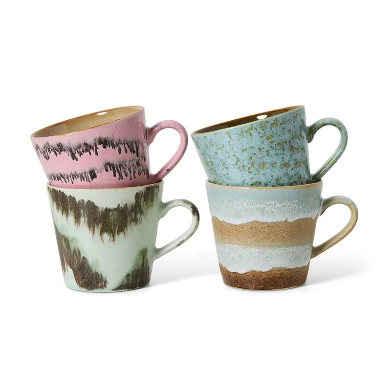 HKliving 70s Ceramics Cappuccino Becher Dada – 4er Set Stoneware