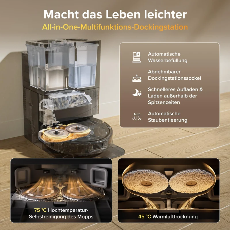roborock Qrevo S5V Saugroboter mit Wischfunktion&Hebarem Wischmopp