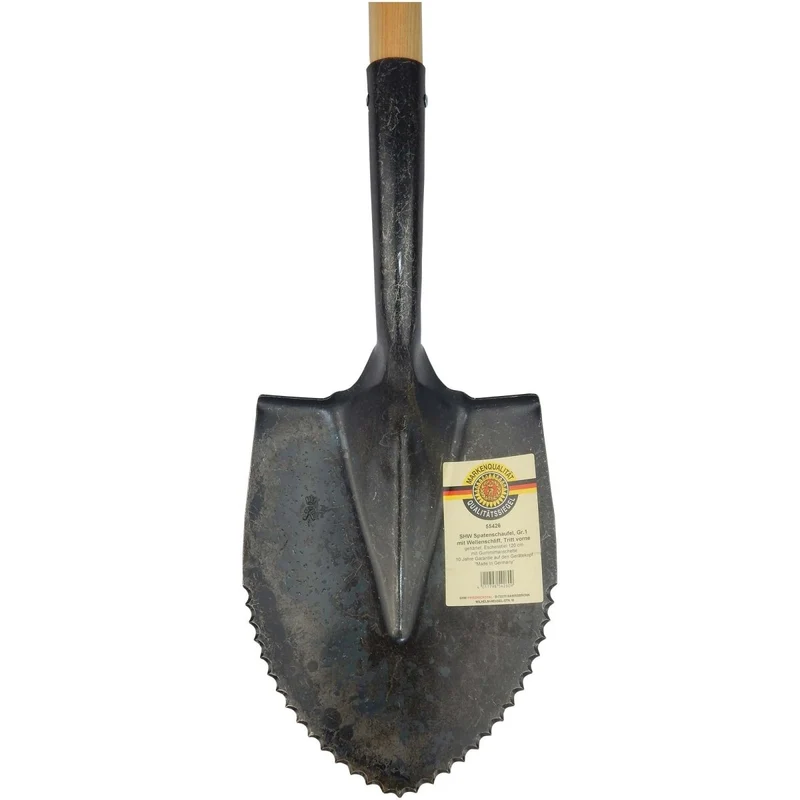 SHW Spatenschaufel Wellenschliff, mit schwarzem Griff und Eschenstiel 120 cm