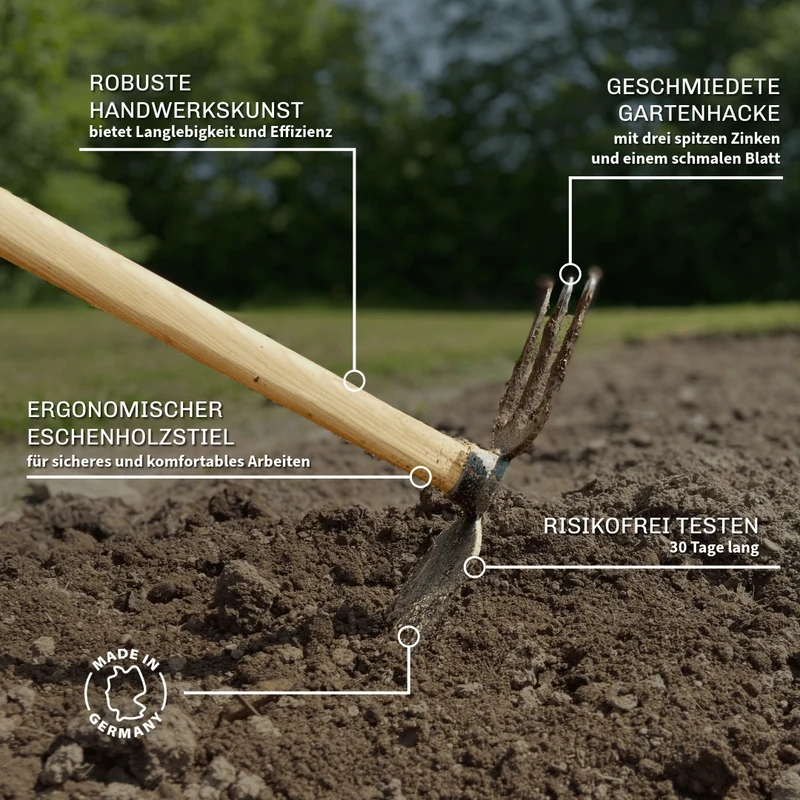 SHW Gartenhacke mit 3 Zinken & schmalem Blatt, 135 cm Eschenstiel