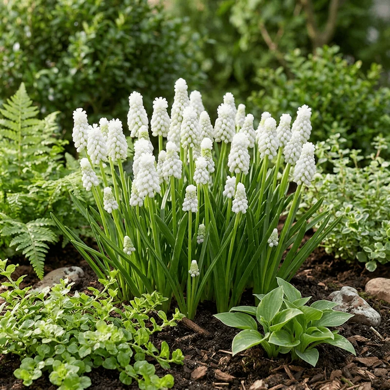 Weiße Traubenhyazinthe – Muscari White Magic online kaufen | 50 bis 400 Blumenzwiebeln, reinweiß & verwildernd – Wurzelwerk Design