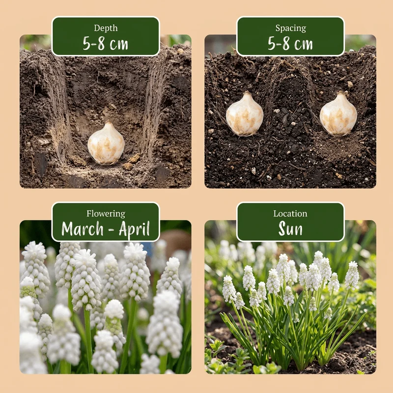 Weiße Traubenhyazinthe – Muscari White Magic online kaufen | 50 bis 400 Blumenzwiebeln, reinweiß & verwildernd – Wurzelwerk Design