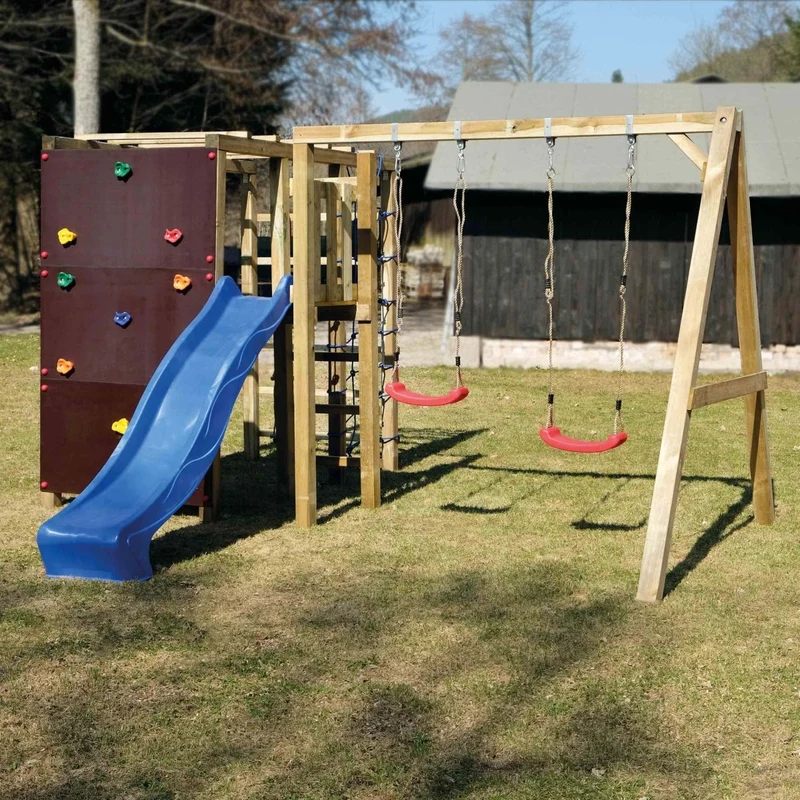 Klettergerüst XXL mit Rutsche und Anbauschaukel - kompletter Bausatz -