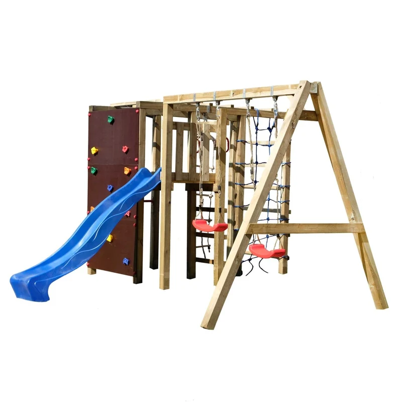 Klettergerüst XXL mit Rutsche und Anbauschaukel - kompletter Bausatz -