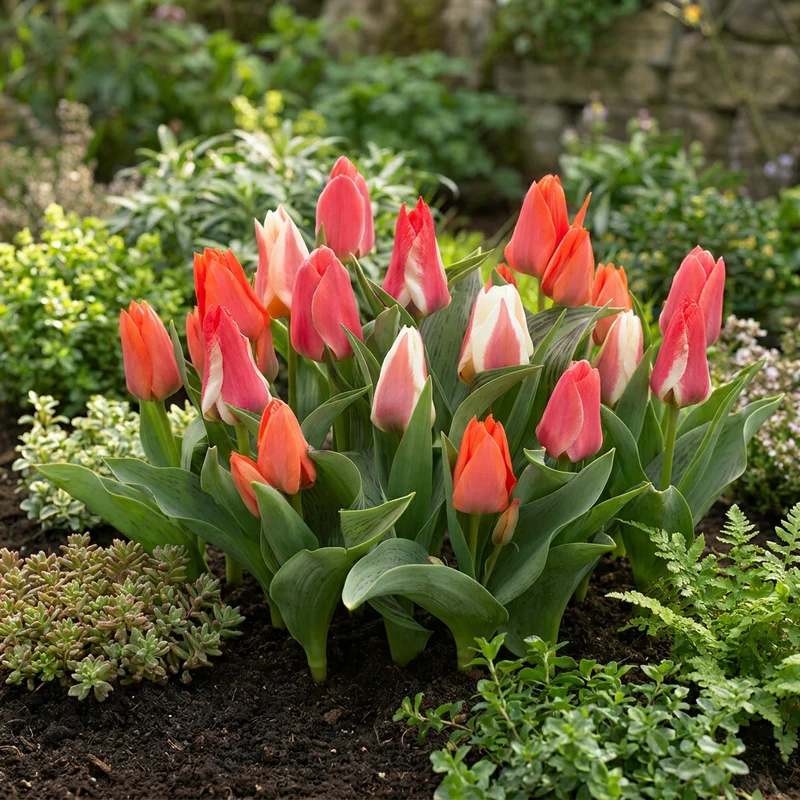 Greigii-Tulpen Mischung – Tulipa greigii online kaufen | 15 bis 320 Blumenzwiebeln, niedrig & gestreiftes Laub – Wurzelwerk Design