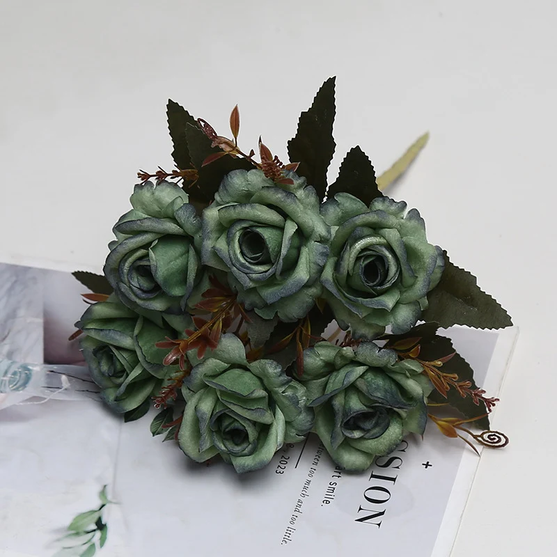 Retro-Stil künstliche Rose, 6-Blüten-Busch, 30 cm, aus Seidenstoff, für Hochzeiten und Inneneinrichtung