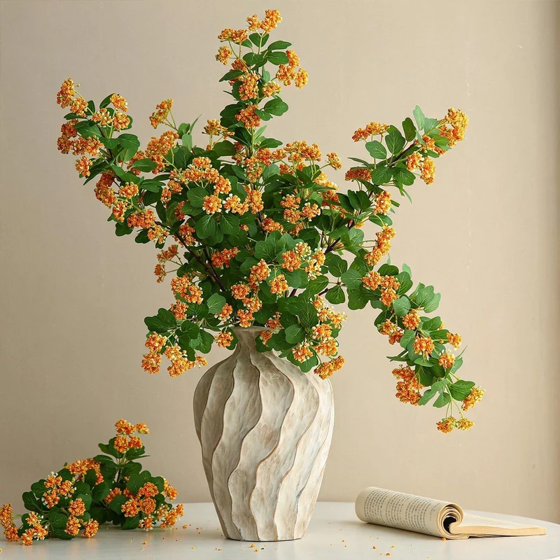 Künstliche Mispelblüte, Einzelstiel mit 30 Blüten, 80 cm Höhe, Seidenstoff, für Haushalt und Gewerbe