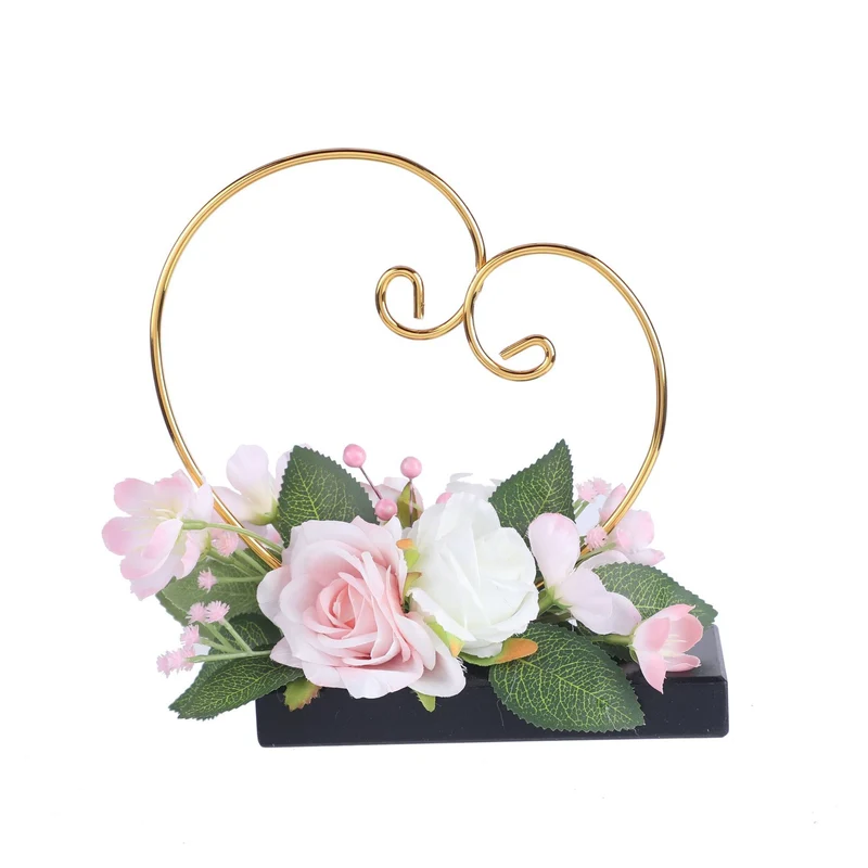 Retro Herzringhalter mit künstlichen Rosen und Gänseblümchen, 19 cm, inklusive Blumentopf