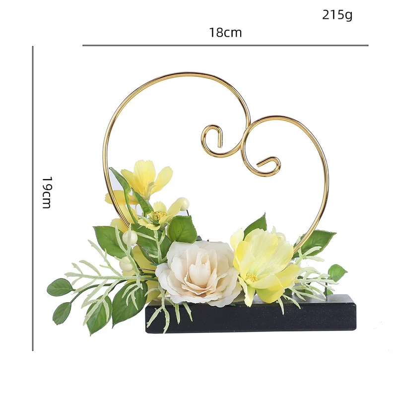 Retro Herzringhalter mit künstlichen Rosen und Gänseblümchen, 19 cm, inklusive Blumentopf