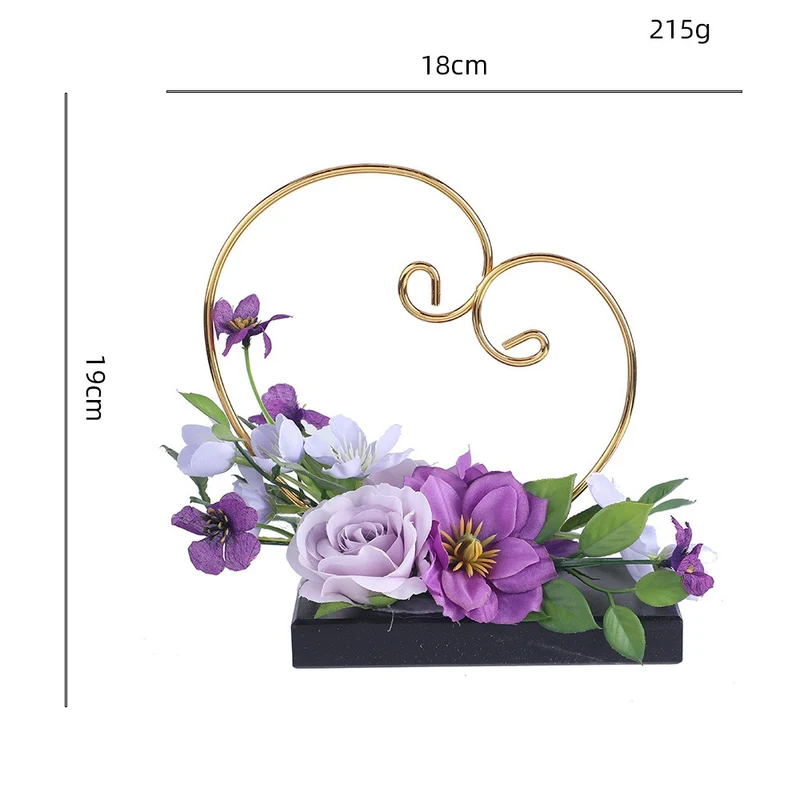 Retro Herzringhalter mit künstlichen Rosen und Gänseblümchen, 19 cm, inklusive Blumentopf