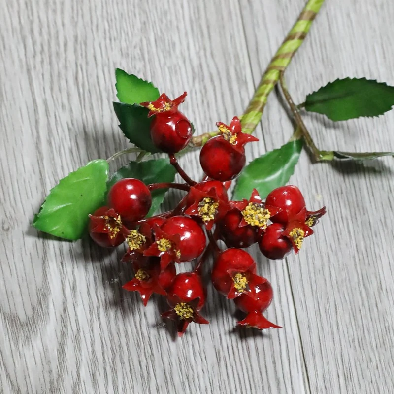 Künstliche Granatapfel-Fruchtdekoration, 25 cm, 14 Blüten, Plastik, für Innen- und Außenbereich