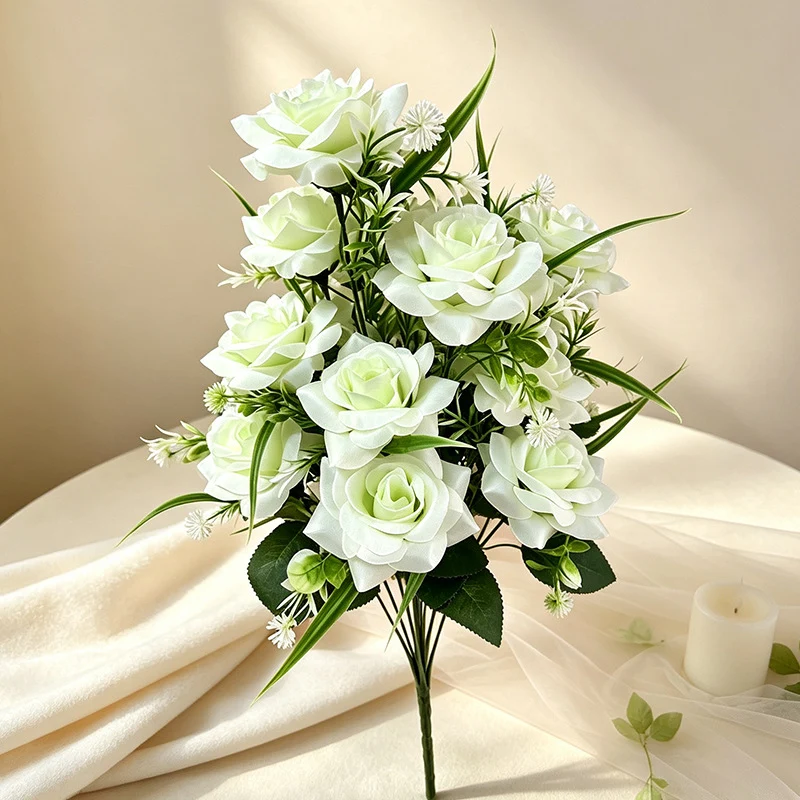 Künstlicher Rosenstrauß mit 18 Blüten, 40 cm hoch, modern, für Hochzeit, Dekoration, Innen- und Außenbereich
