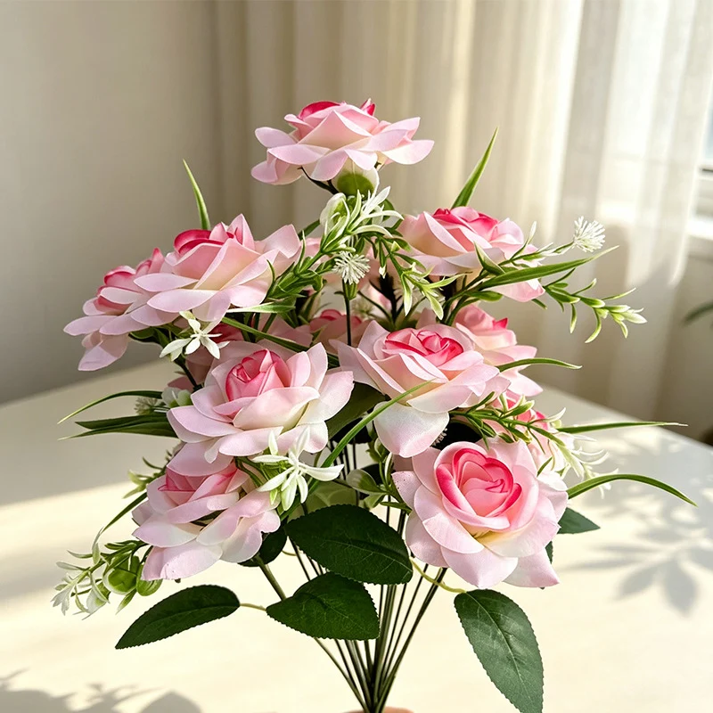 Künstlicher Rosenstrauß mit 18 Blüten, 40 cm hoch, modern, für Hochzeit, Dekoration, Innen- und Außenbereich