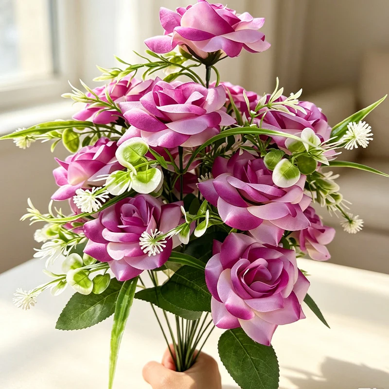 Künstlicher Rosenstrauß mit 18 Blüten, 40 cm hoch, modern, für Hochzeit, Dekoration, Innen- und Außenbereich