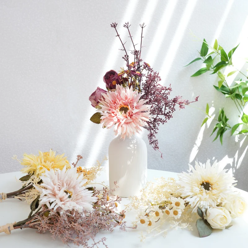 Künstlicher Pfingstrosen-Strauß, 3 Blüten, 32 cm hoch, Seidenblumen für Innenraum-Deko, Hochzeit, Event