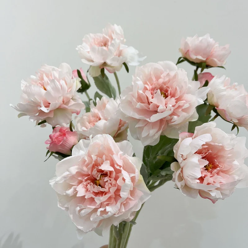 Künstliche Pfingstrose, 1 Stiel mit 3 Blüten, 50 cm hoch, Seidenstoff, für Innenraum-Deko, Hochzeit, Event, Ladenlokal