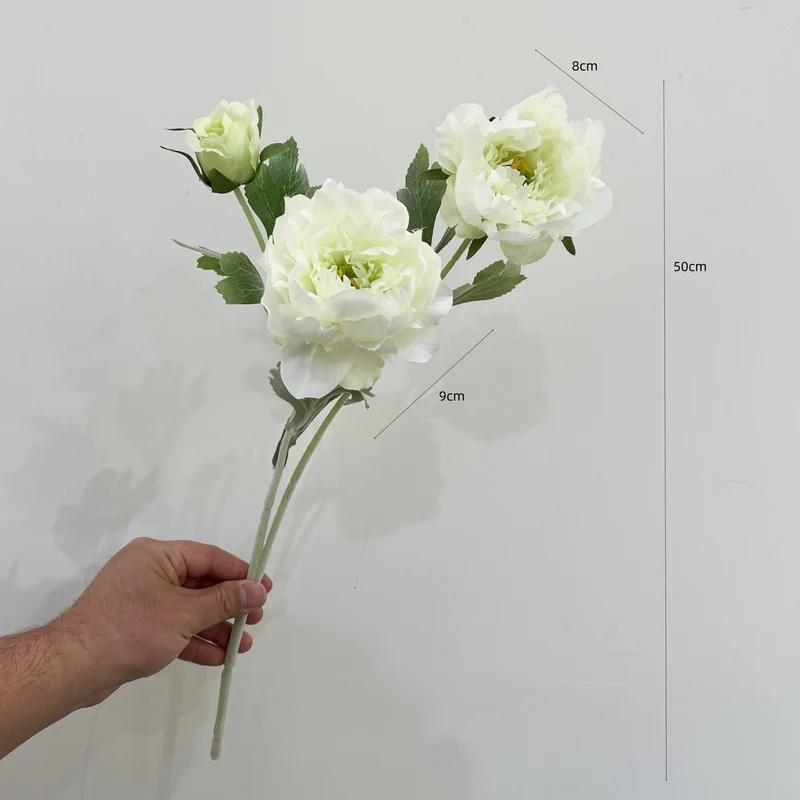 Künstliche Pfingstrose, 1 Stiel mit 3 Blüten, 50 cm hoch, Seidenstoff, für Innenraum-Deko, Hochzeit, Event, Ladenlokal