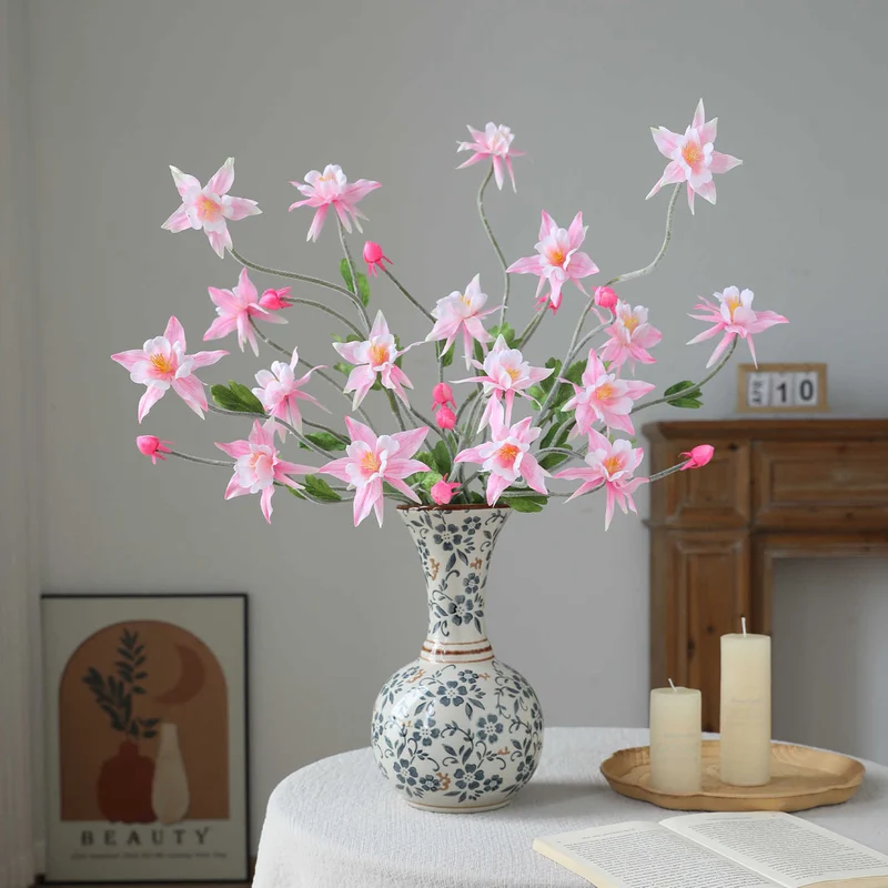 Künstliche Clematis 88 cm, Seidenblumen-Busch mit 9 Blüten, ländlicher Stil für Hochzeit, Innenraum, Tischdeko