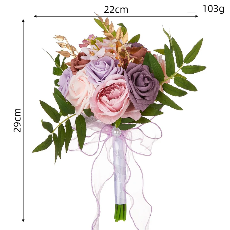 Künstlicher Rosenstrauß, 7 Blüten, 29 cm, Hochzeit Bouquet, PE-Material, Innen- und Außenbereich