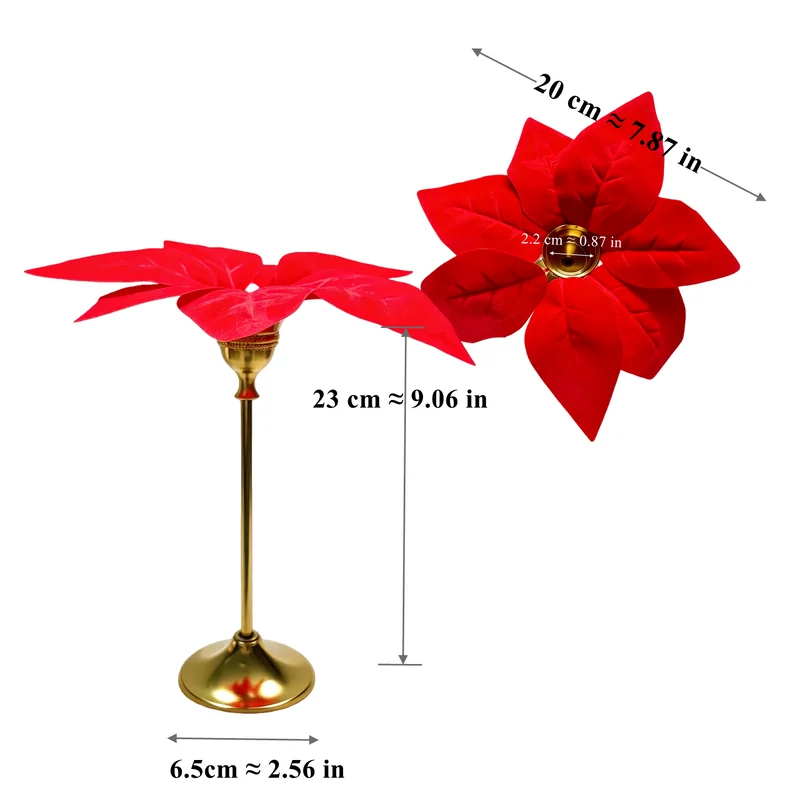 Weihnachts-Kerzenständer aus Messing mit künstlichem Weihnachtsstern, Höhe 25 cm