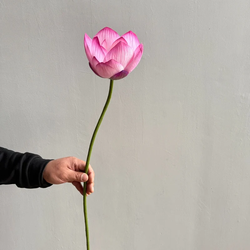 Künstliche Seerose, einzelne Stange mit Blatt und Lotosblüte, 80 cm, Seidenstoff, für Innen- und Außenbereich