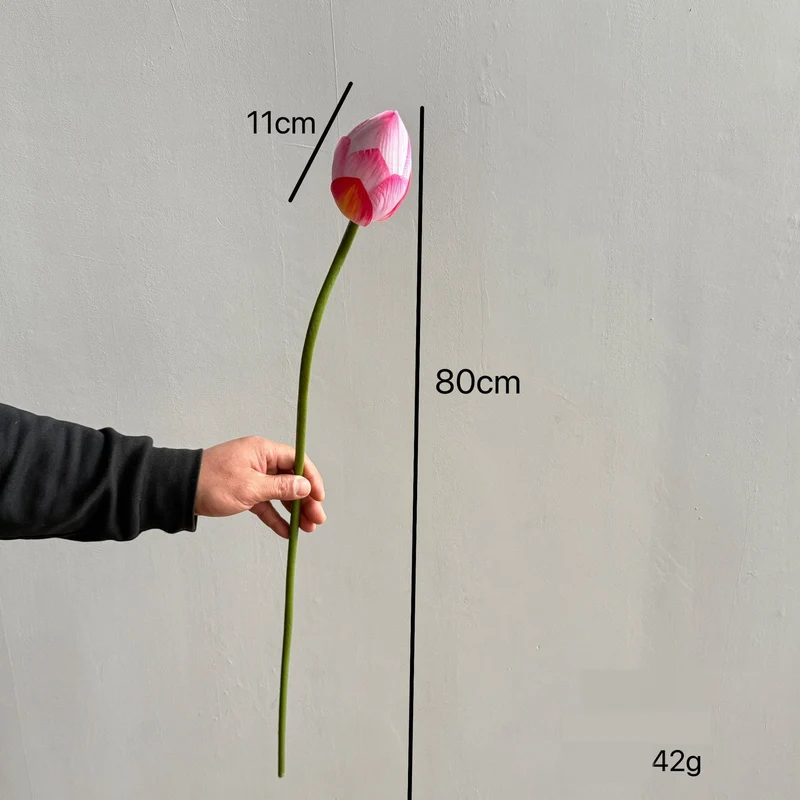 Künstliche Seerose, einzelne Stange mit Blatt und Lotosblüte, 80 cm, Seidenstoff, für Innen- und Außenbereich