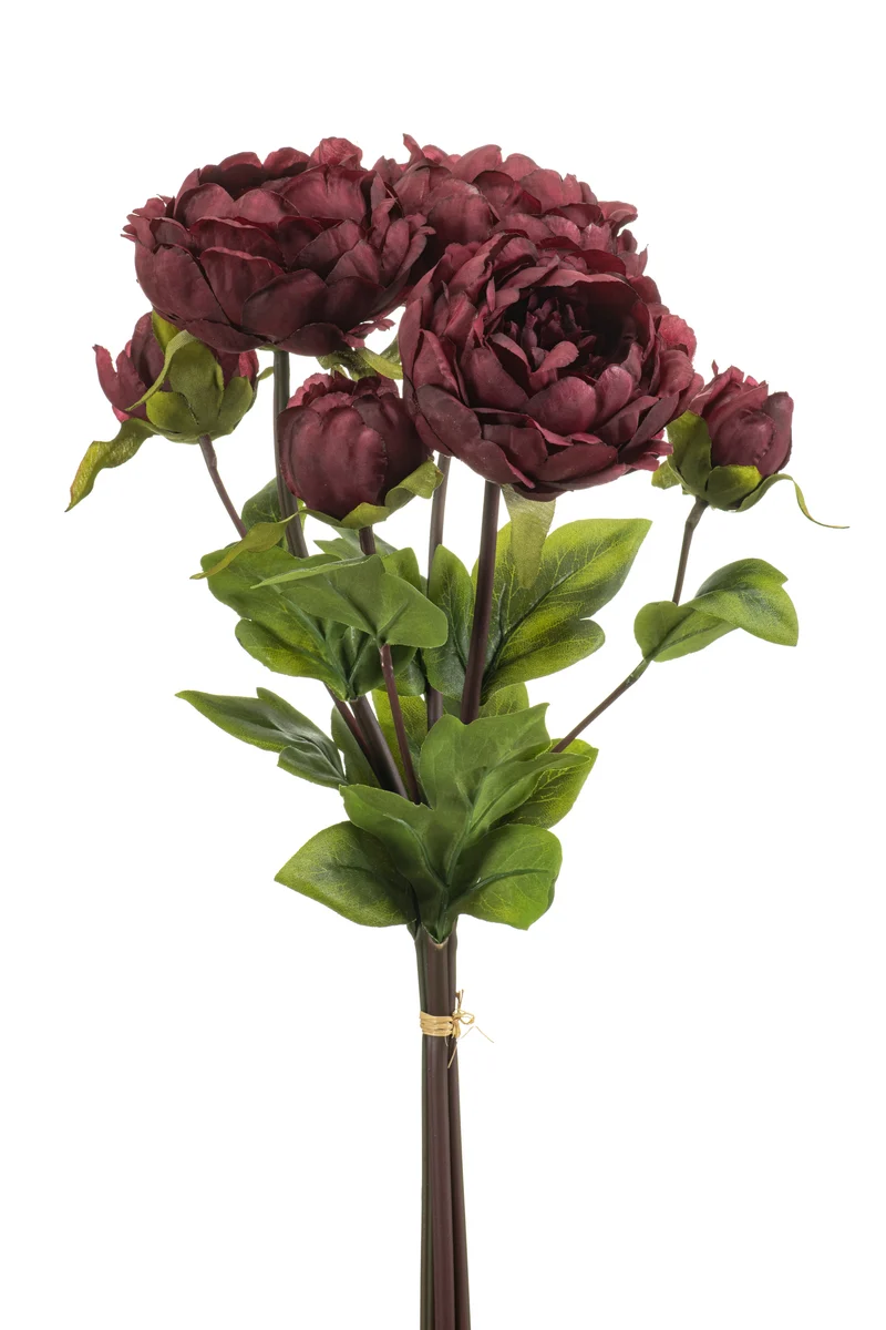 Pfingstrose künstlich 50 cm - Bund mit 3 Stielen - Bordeaux