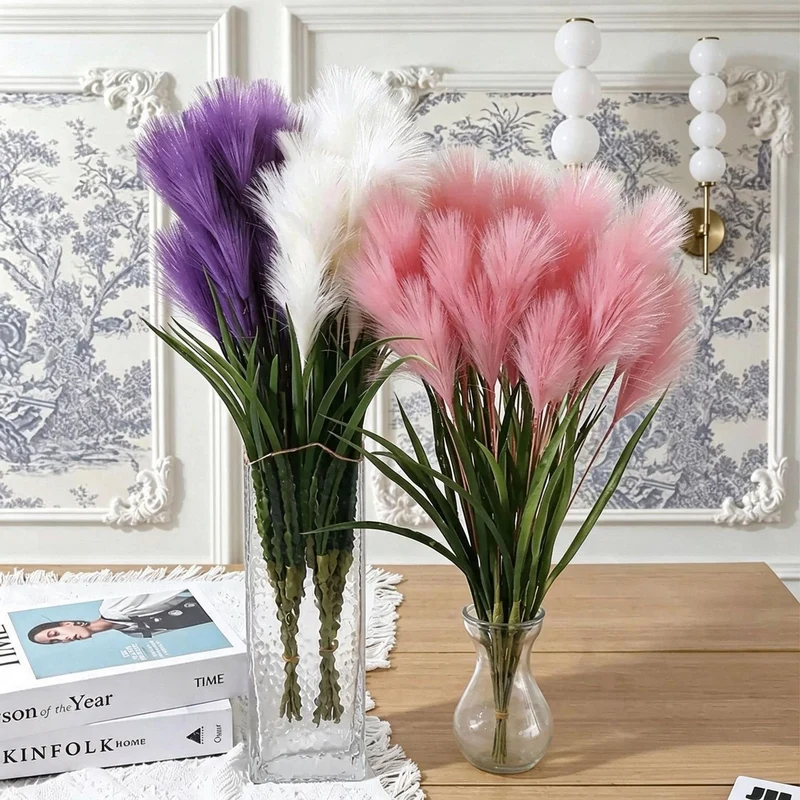 50 cm künstliche Pampasgras-Deko, einzelne Stange, modern, für Hochzeit & Innenraum, 5 Verzweigungen