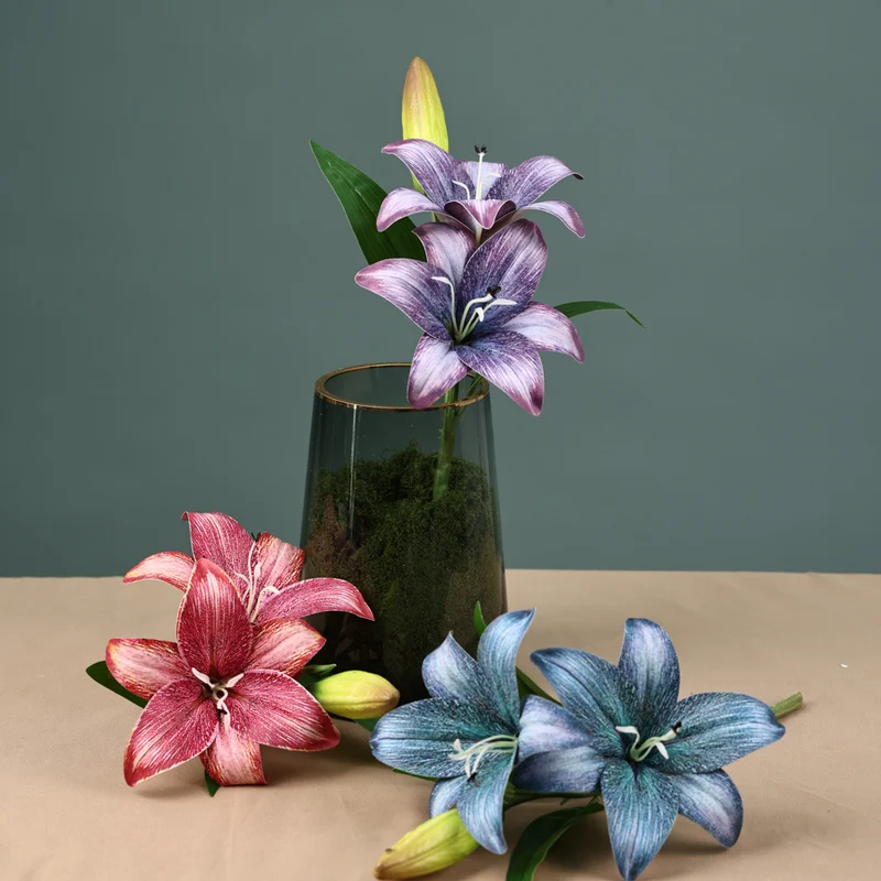 Einzelstiel mit 3 Lilienblüten, 41 cm, Kunststoff, für Hochzeiten, Wohn- und Gewerberäume