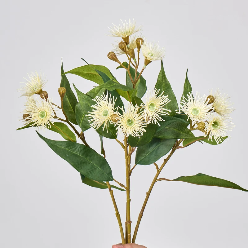 Künstliche Blumenarrangement, 3 Blütenköpfe (Wilder Hafer, Eukalyptus, Pusteblume, Zwiebelblume), 48 cm, single Stem, für Hochzeit, Dekoration, Innenraum