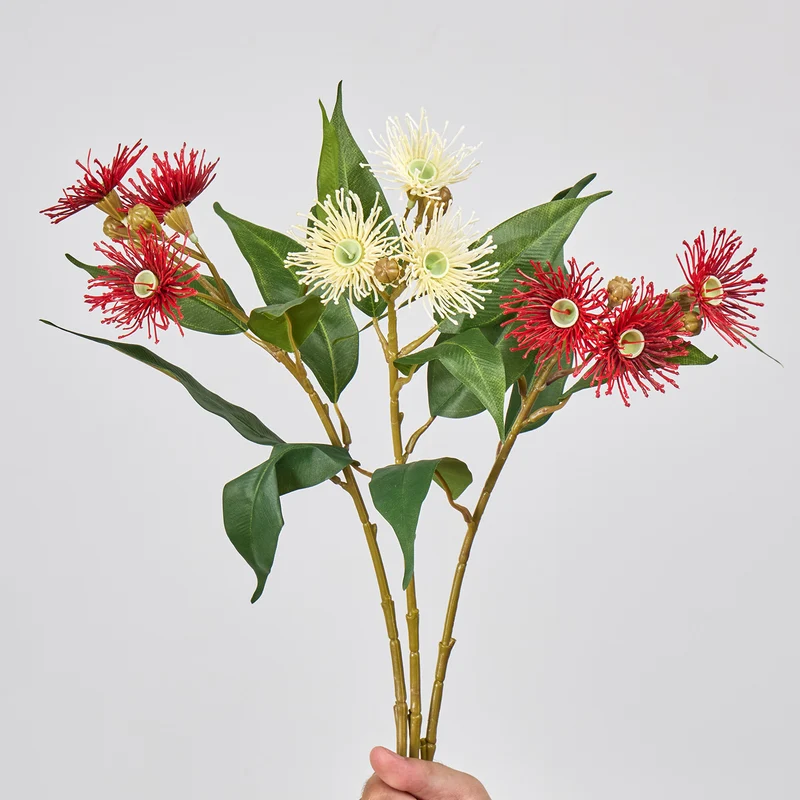 Künstliche Blumenarrangement, 3 Blütenköpfe (Wilder Hafer, Eukalyptus, Pusteblume, Zwiebelblume), 48 cm, single Stem, für Hochzeit, Dekoration, Innenraum